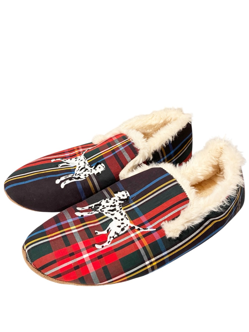 J Crew Women Slippers Plaid Dalmatian Dog Size 10 Tartan Holiday